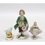 Three German porcelain figures to include a Sitzendorf ballerina, Rosenthal cat and a Frankenthal