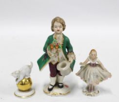 Three German porcelain figures to include a Sitzendorf ballerina, Rosenthal cat and a Frankenthal