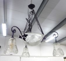 French moulded glass light fitting, signed Negra, 63 x 82cm.