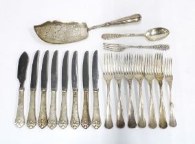 Danish silver fish slice and a collection of early 20th century Danish silver plated flatware (a