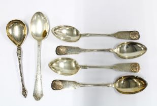 Early 20th century Danish silver spoons to include a set of four with acanthus terminals, a Georg