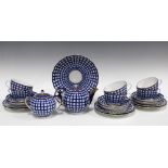 Lomonosov St Petersburg porcelain teaset, blue and white pattern with gilding, (21)