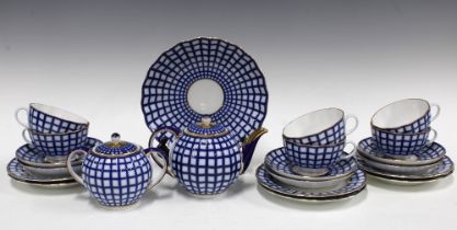 Lomonosov St Petersburg porcelain teaset, blue and white pattern with gilding, (21)