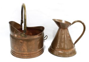 Copper pail together with a copper jug, 37 x 46cm. (2)