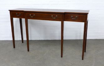 Mahogany & inlaid consol table, the long breakfront top over three frieze drawers with