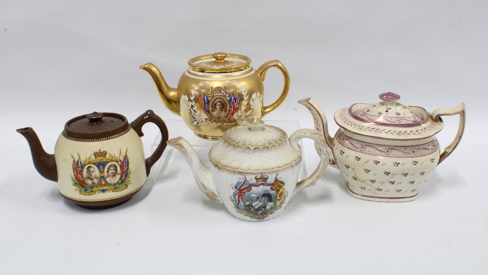 Three royal commemorative teapots and an English 19th century teapot (4)