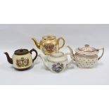 Three royal commemorative teapots and an English 19th century teapot (4)