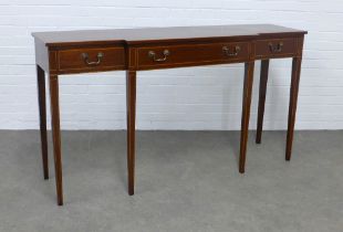 Mahogany & inlaid consol table, the long breakfront top over three frieze drawers with