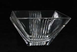 Tiffany & Co glass bowl, square form with two ribbed sides, etched mark, 21 x 12 x 21cm.