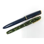 Vintage Conway Stewart fountain pen, green marbled case and 14ct gold nib, together with a Parker