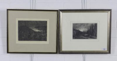 Two framed etched prints, one numbered 9/36, 19 x 13cm (2)