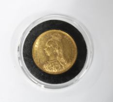 Queen Victoria gold sovereign, 1888, plastic case