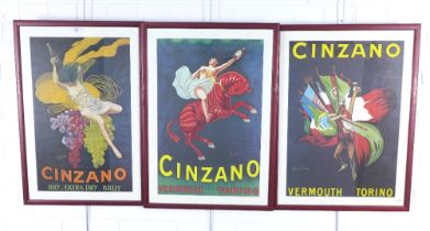 Set of three reproduction Cinzano posters, framed under glass, size overall including frames 48 x