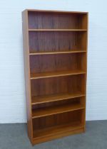 Teak open bookcase, 87 x 186 x 27cm.