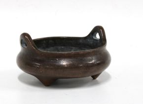 Chinese bronze censor, typical design and of small proportions, 9cm diameter