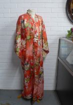 Orange floral kimono, 140cm from collar to hem