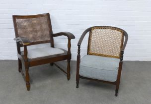 Two early 20th century cane back open armchairs, 61 x 77 x 52cm. (2)