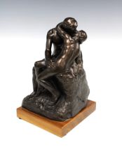 Austin Sculpture figure group 'The Kiss' on wooden plinth base, 29cm