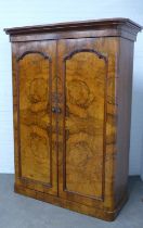Victorian walnut wardrobe, double doors with internal hanging space, pull out slides and drawers, on