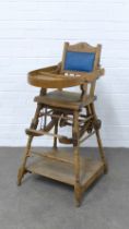An Edwardian child's metamorphic highchair, converts to a low chair and table, 49 x 99 x 52cm.