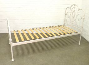 Edwardian style white metal single bed, 90 x 120 x 200cm.