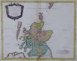 L'Ecosse Royaume, Sanson, coloured map with titled cartouche, on two sheets, framed under glass,