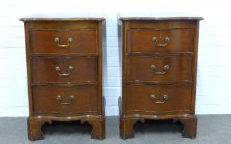 A pair of serpentine three drawer bedside chests, 52 x 79 x 46cm. (2)