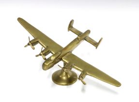 Brass Lancaster model plane 15 x 35cm