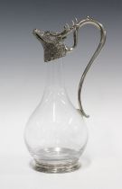 Pewter and glass Stags head claret decanter, 30cm