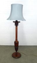 Mahogany standard lamp, short proportions with fluted column, 156cm high.