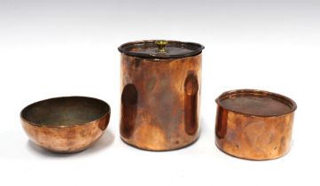 Late 19th / early 20th century copper ware to include a canister with lid, 14cm, and two bowls (3)