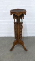 Burmese Anglo-Indian jardiniere plant stand, with hexagonal top, carved and pierced throughout