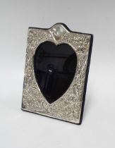 Sterling silver photograph frame, heart shaped glazed panel, stamped 925, 19 x 14cm