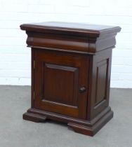 Stained hardwood bedside cabinet, 35 x 65 x 38cm.