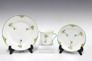 Royal China art nouveau china teacup, sauce and side plate trio (3)