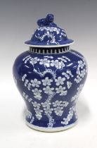 Chinese blue and white prunus jar and cover, 26cm