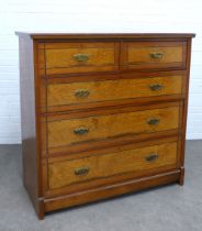 Early 20th century mahogany and burrwood chest with two short and three long drawers, 121 x 121 x