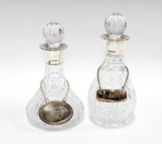 Two small cut glass decanters and stoppers with silver collars, Francis Howard Ltd, Sheffield