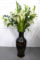 Large toleware style baluster vase, 62cm, with artificial flowers