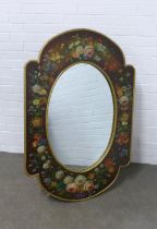 Floral painted wall mirror, 80 x 122cm.