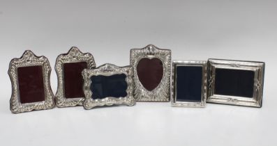 Three silver photograph frames and three silver plates frames, various sizes and pattern (6)