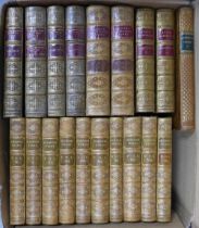 Collection of leather bound books, including DE Quincey's Works, George Eliot's Novels, Robert