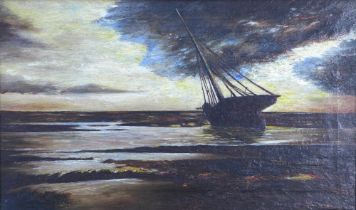 BRITISH SCHOOL, Untitled seascape with boat, oil on canvas, apparently unsigned, framed, 50 x 30cm