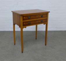 Yew wood side table, with two fitted drawers, raised on square tapering legs, 61 x 72 x 40cm.