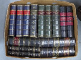 Collection of leather bound books, including Our National Cathedrals, Shakespeare's Works, The