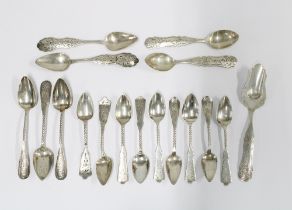 A collection of Continental silver spoons, (17)