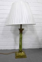 Onyx and Arts & Crafts brass table lamp, with shade, 57cm