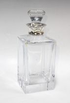 Contemporary glass spirit decanter and stopper with Epns collar by Carrs of Sheffield