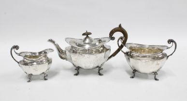 An Edwardian silver three part Bachelors teaset, James Dixon & Son, Sheffield 1906 (3)