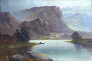 BRITISH SCHOOL, untitled mountain and loch scene, oil on canvas, apparently unsigned, in a gilt